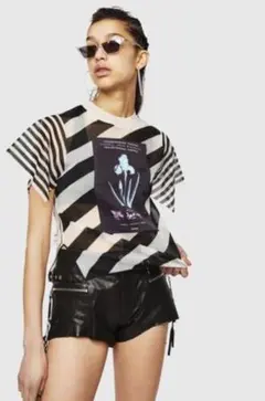 DIESEL ストライプ メッシュ半袖Tシャツ　Sサイズ