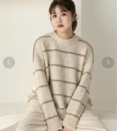 Amiur stripe line soft color knit Beige