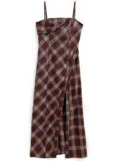 チェック柄スリットキャミソールワンピース