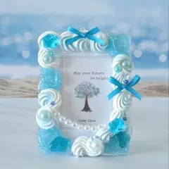 硬質トレカケース 推し活 水色 量産型 かわいい ホイップデコ レジンデコ