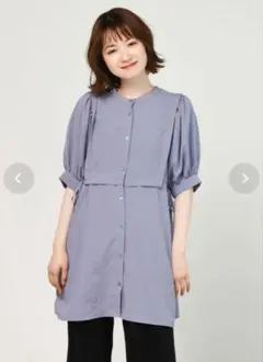 RETRO GIRL 5分袖切替チュニック　 パフスリーブ　リボン付　水色のサムネイル