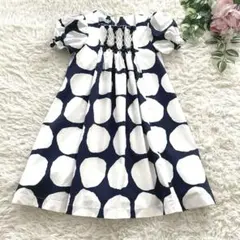 極美品✨ミミソル　ワンピース　水玉ドット　150 イタリア製 シャーリング 半袖