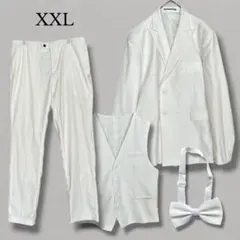 スーツ 3点セット【2XL】ジャケット パンツ ベスト 蝶ネクタイ ネクタイ 白のサムネイル
