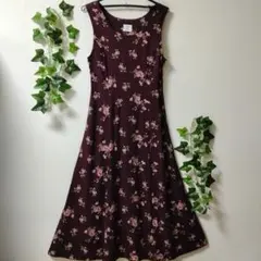 【Laura Ashley】ノースリーブ花柄ワンピース ロング フレア 11号Ｌ