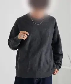 メンズ ニット M チャコール オーバーサイズクルーネックニット　ウォッシャブル
