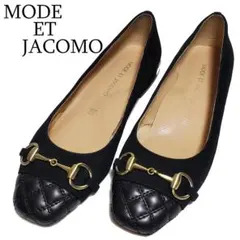 【美品】MODE ET JACOMO　スクエアビットフラットパンプス　黒　23