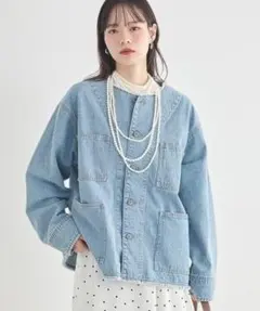 デニムノーカラーカバーオール　earth music&ecology　新品
