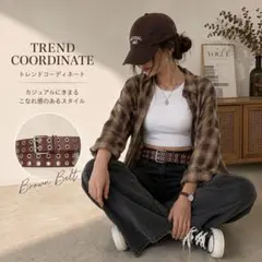 ダブルピンベルト ハトメ パンク ロック PUレザー ブラウン Y2K 男女兼用