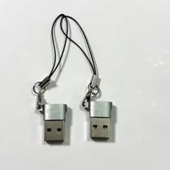 Type-C → USB 変換アダプター シルバー ストラップつき 2個セット