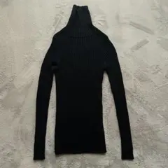無印良品 M ウール100% タートルネックニット 長袖 リブ フィット 黒