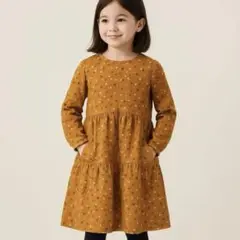 UNIQLO キッズ ワンピース 130 花柄 長袖 オレンジ