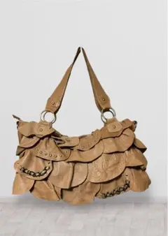 森ガール フェアリーグランジ　フリル ライトブラウン レザー トートバッグ
