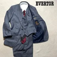 EVERTOR 3ピース グレー　ストライプ　A3 ノータック　スーツ上下