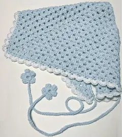 バブーシュカ ラメ 水色 白 ホワイトかぎ針編み 花モチーフ付き ハンドメイド