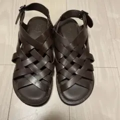 ダークブラウン レザー クロスストラップ サンダル