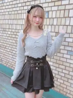 リズリサ LIZLISA シャギーニット レース シースル リボン ハート