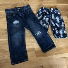 GAP 2T デニムパンツとパイナップル柄ハーフパンツセット