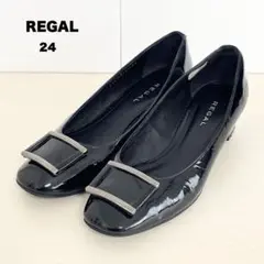 REGAL リーガル パンプス エナメル バックル ブラック ローヒール 24のサムネイル