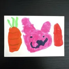 【子供が描いた絵】　R作　にんじんとうさぎと家　1枚