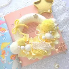 布リース*アンデヌッテ　きらきら星*毛糸玉リース