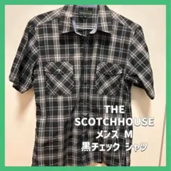 ⟡.·THE SCOTCHHOUSE M メンズ 黒チェック 半袖 綿シャツ⟡.