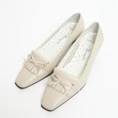 【新品未使用】銀座かねまつ パンプス リボン フリンジ レザー 22.5cm