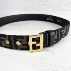 FENDI フェンディ ズッカ柄 ベルト FFロゴ ゴールド金具 キャンバス 茶