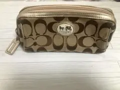 Coach ゴールド ロゴ ポーチ シグネチャー ベージュ