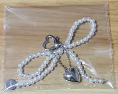 パール調 ハートチャーム キーホルダー