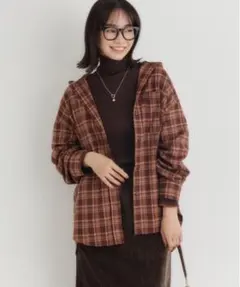 Right-on フードシャツ パーカーシャツ チェックビッグシャツのサムネイル