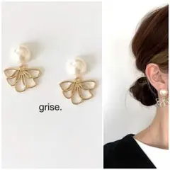 058 パール 透かしフラワー ピアス イヤリング ハンドメイド　結婚式　入学式