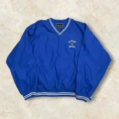 00s Holloway ナイロンプルオーバー 刺繍 リブライン 肉厚ブルーXL