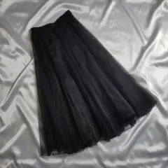 ブラック フレア チュール ロングスカート ふんわり 上品透け感