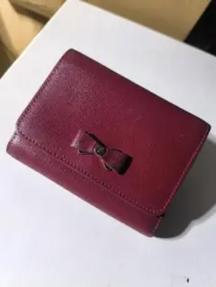 FARLA フルーラ　リボン　バーガンディ　三つ折り財布