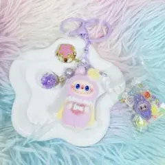 1点物❣️ラブブ(LABUBU)フロッキー キーホルダー ストラップ 【紫色】
