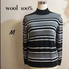 ウール100% ストライプ柄 ニット【美品】 M相当