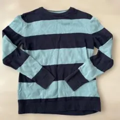 H&M ネイビー 水色 ストライプ 長袖カットソー　8-10Y