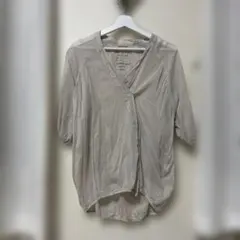 ベージュ 五分袖 シアーカーディガン