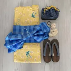 美品】mezzo piano☆ お花・うさぎ・リボン柄浴衣(110)＆帯セット 