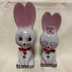 ビンテージ ウサギ 兎 白兎 陶器 置物 インテリア 工芸品 美術品 A1110