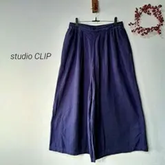 スタディオクリップ起毛コットン ワイドパンツ ネイビー F　スカーチョ