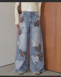 AMELY ランダムハートデザイン デニムパンツ F