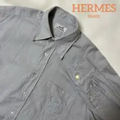 HERMES メンズ 長袖シャツ グレー 刺繍ロゴのサムネイル