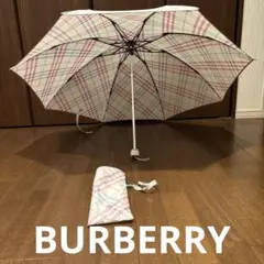 バーバリー 折りたたみ傘 新品　ホワイト　ピンク　ブルー　チェック　レディース