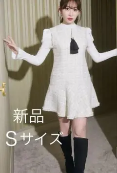 ワンピース herlipto Faubourg Tweed Dress white M Faubourg Tweed Dress