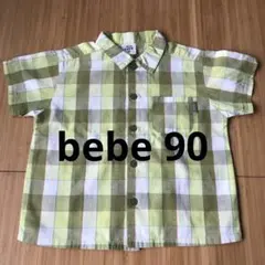 Bebe 半袖シャツ 90cm 緑　チェック