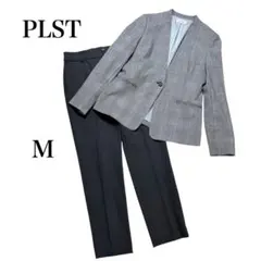 ◎極美品　PLST ノーカラージャケット　セットアップ　洗える　グレンチェック