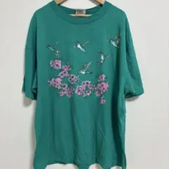 90s ONEITA オニータ ハチドリ 花柄 ヴィンテージ Tシャツ XL
