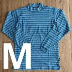 YONEX ゴルフシャツ モックネック 長袖 水色 ストライプ メンズ Mサイズ