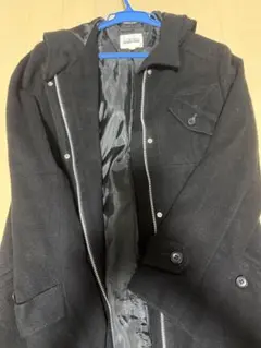 黒 フード付き ウールコート